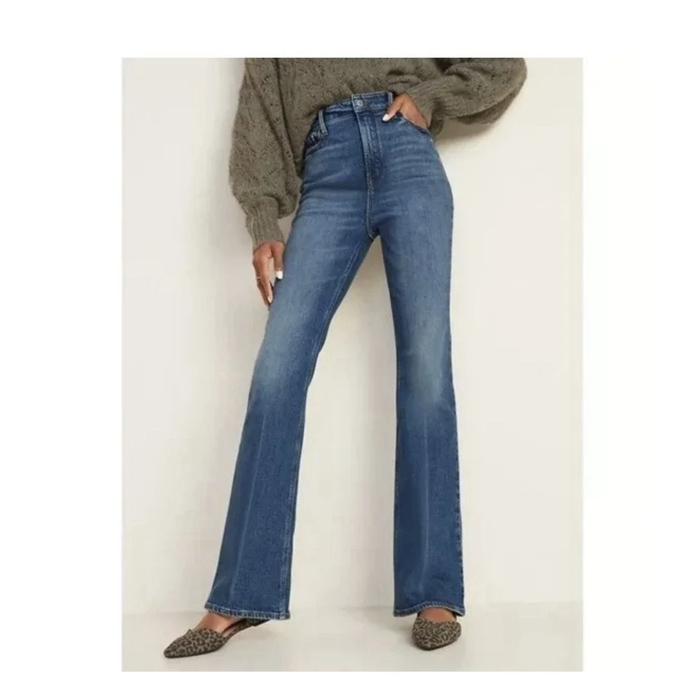 Old Navy Higher High Rise Flare‎ Sz 8 Stretch Medium Blue (29